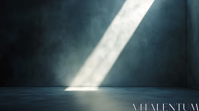 Diagonal light beam entering an empty concrete room.