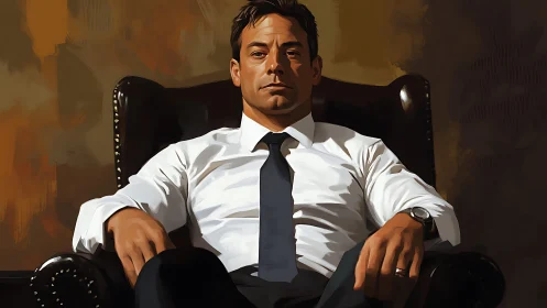 Authoritative executive portrait in chiaroscuro digital painting.