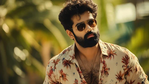 Photorealistic tropical portrait with cinematic bokeh depth of field.