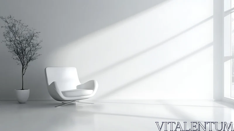 Minimalist white lounge chair receives strong window light
