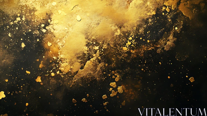 Abstract gold splatter on dark background in modern art style.
