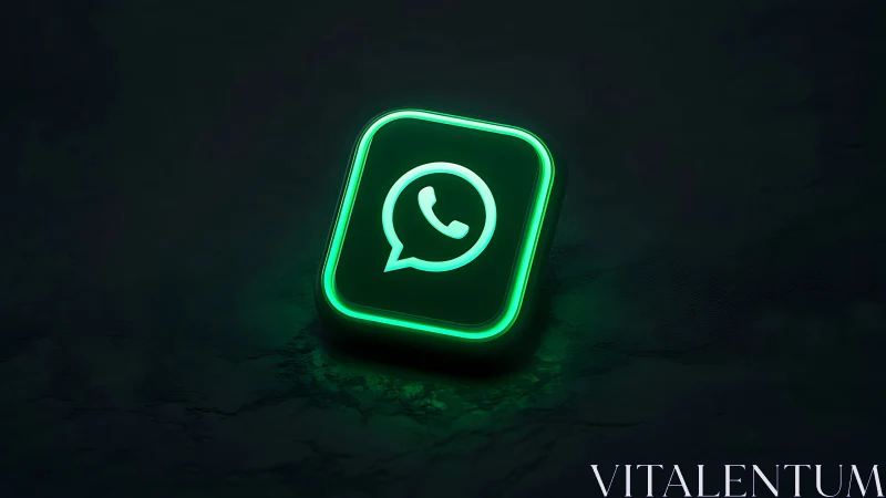 Neon-Illuminated WhatsApp Logo Icon with Vibrant Green Glow