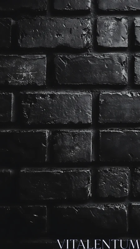 Low key close-up of textured black brick masonry wall surface