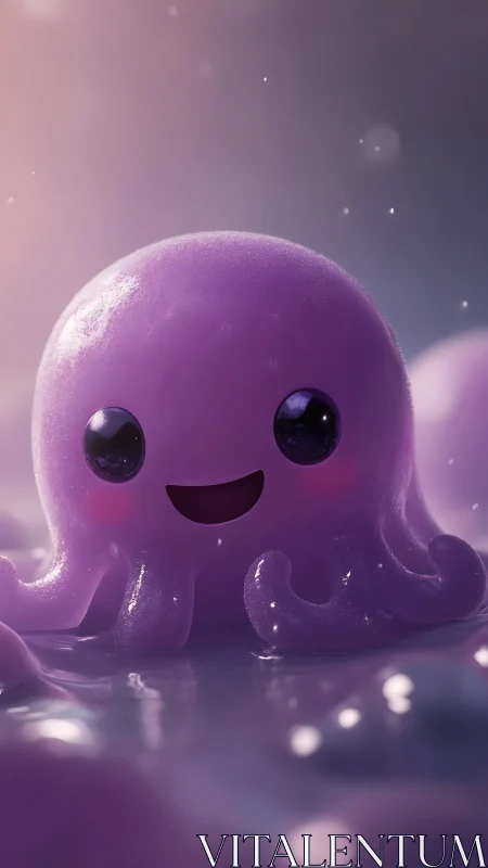 3D-rendered kawaii purple octopus character with soft bokeh lighting.