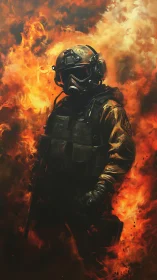 Tactical soldier portrait in inferno-tinted digital painting style.