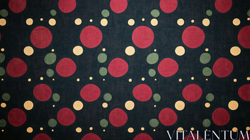 Polka dot pattern arranges colored circles on dark fabric