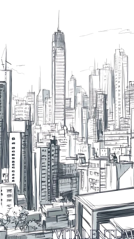 Urban skyline sketch shows dense high-rise architecture