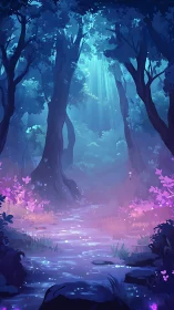 Luminescent Forest Sanctuary with Bioluminescent Water.