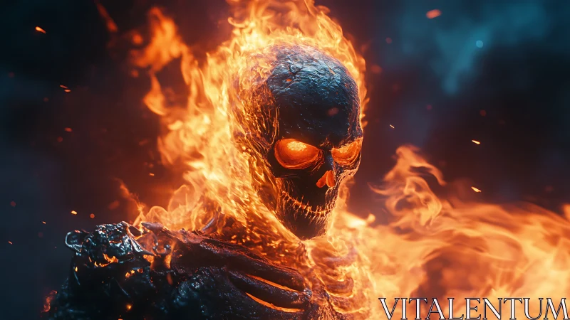Flaming skeletal figure rendered with detailed fiery effects