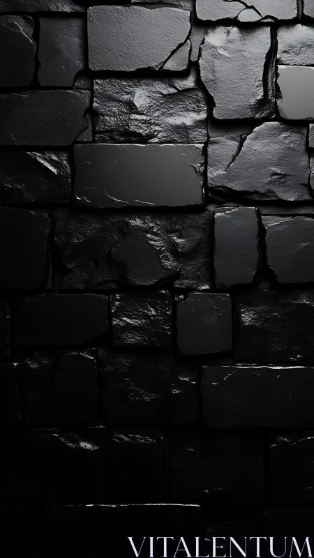 Dark wet stone block wall with irregular reflective surface.