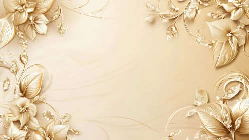 Golden floral frame with soft petals and gentle elegance.