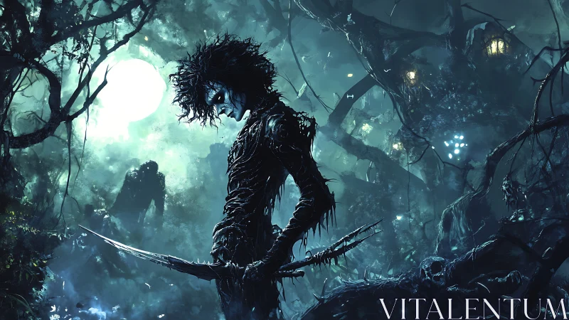 Moonlit forest wanderer in a tangle of eerie dreams.