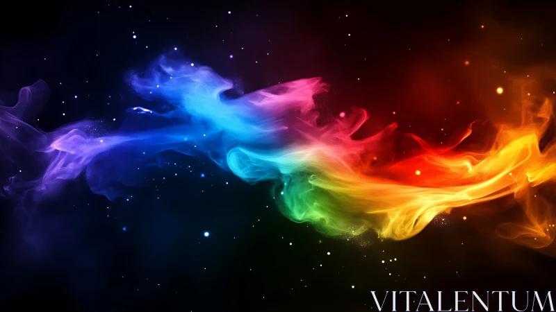 Streak of cosmic rainbow mist drifting through starlight.