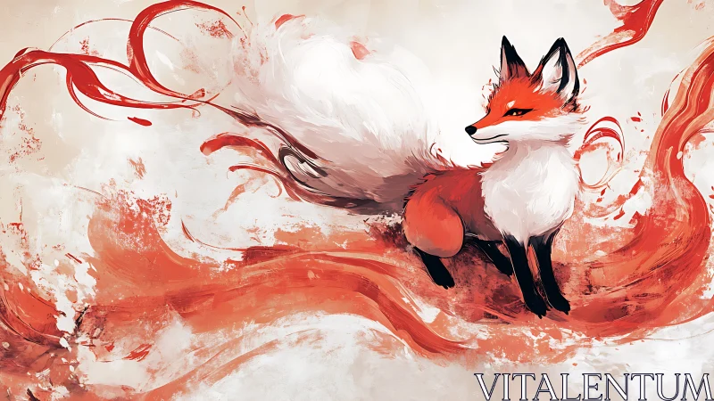 Crimson fox spirit emerges through swirling abstract flame.