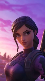 Twilight huntress gazes over pastel skies in silent focus.