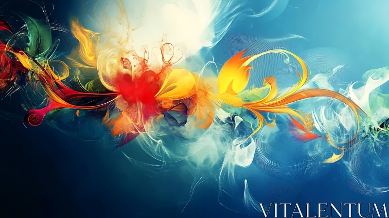 Digital painting of luminous abstract floral energy ribbon.