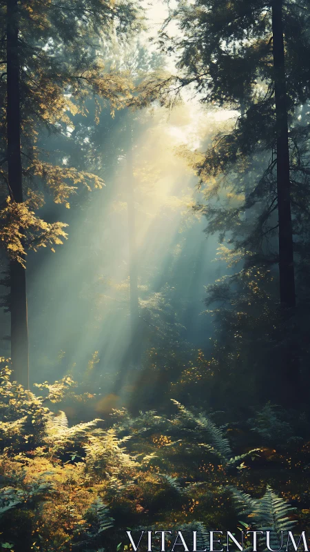 Celestial Rays Pierce Emerald Forest Cathedral.
