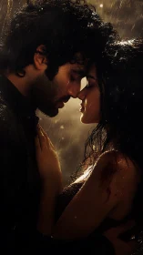 Rain-Soaked Intimacy: Golden Light Embrace.