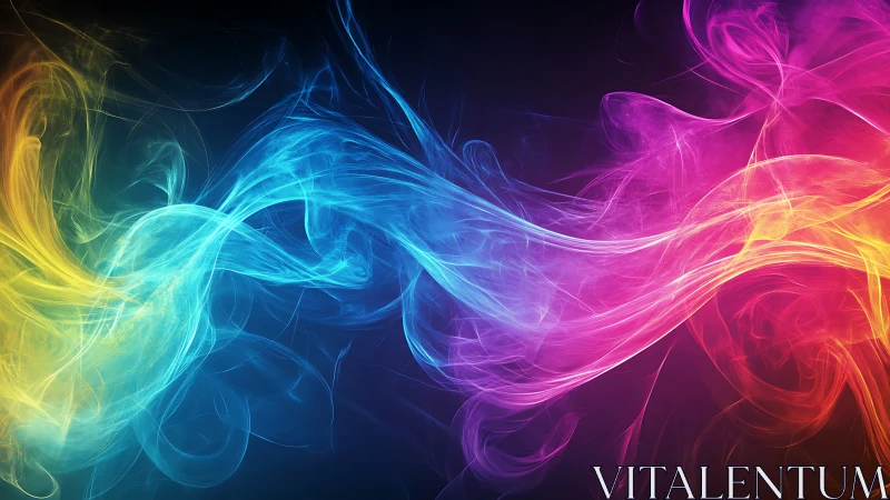 Chromatic energy streams form intertwined luminous smoke ribbons