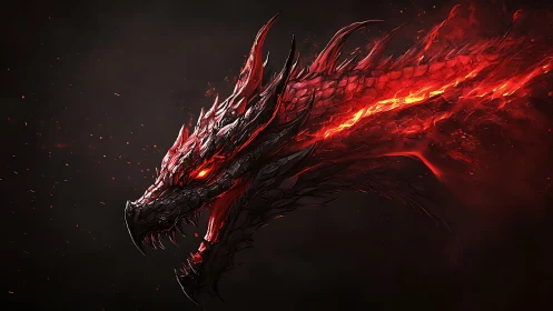 Fiery dragon’s blazing profile glows against the dark void