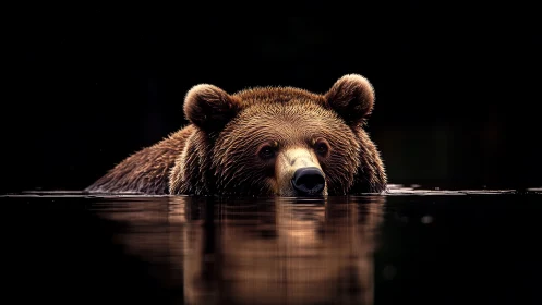 Midnight swimmer bear surfaces like a quiet forest moon