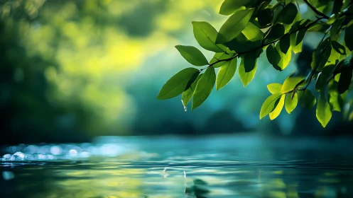 Hydrophilic foliage over bokeh-soft riverine surface.