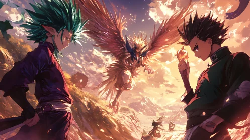 Rivals beneath a blazing sky meet a legendary firewinged beast.