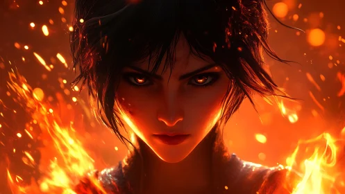 Incandescent pyrokinetic portrait with dynamic bokeh flare.