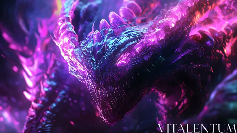 Glowing cosmic dragon emerges in radiant neon stormlight