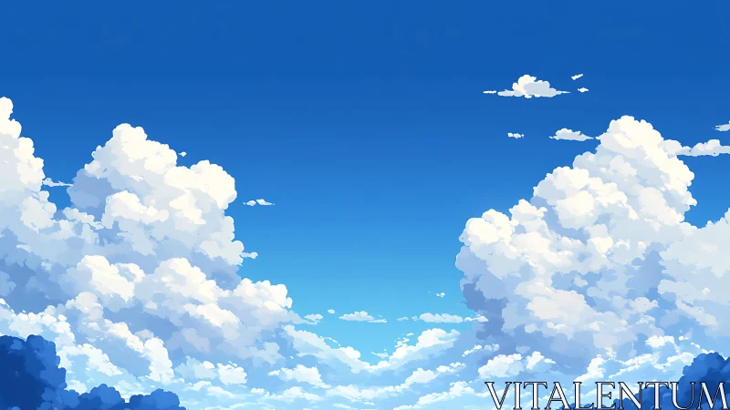 Vast blue sky with towering white summer clouds.
