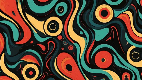 Colorful swirling retro waves in a playful abstract dance.