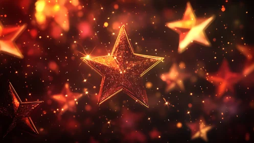 Glowing golden star floats in a festive cosmic sparkle haze