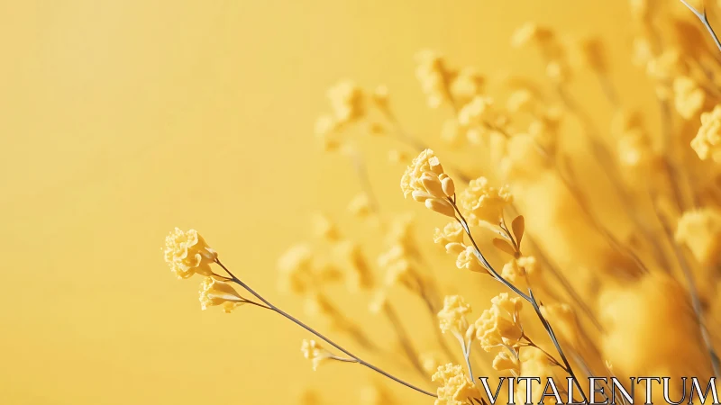 Yellow baby's breath flowers against solid yellow background.