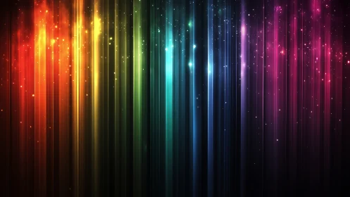 Shimmering rainbow light curtains drifting through night.