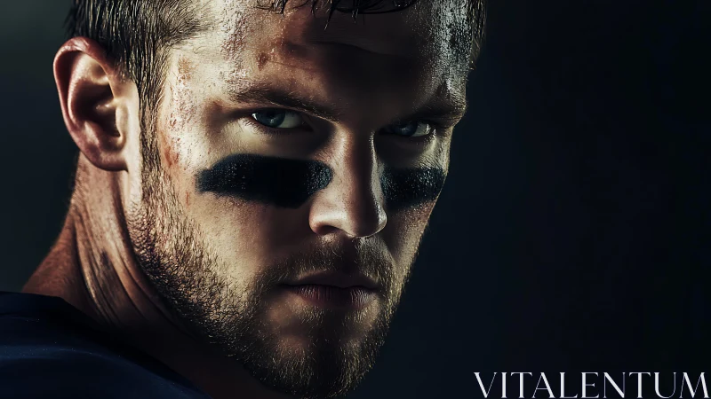 Intense football player portrait under dramatic low key light.