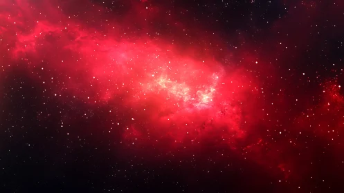 Digital nebula field with luminous red gaseous core focus.