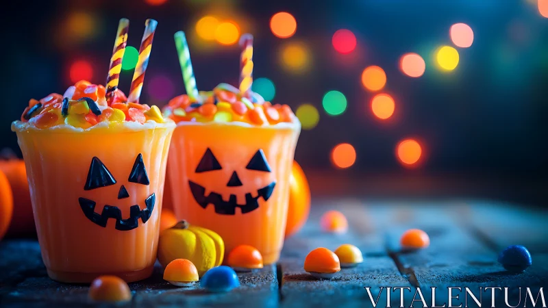 Halloween Celebration Drinks with Jack-o'-Lantern Designs