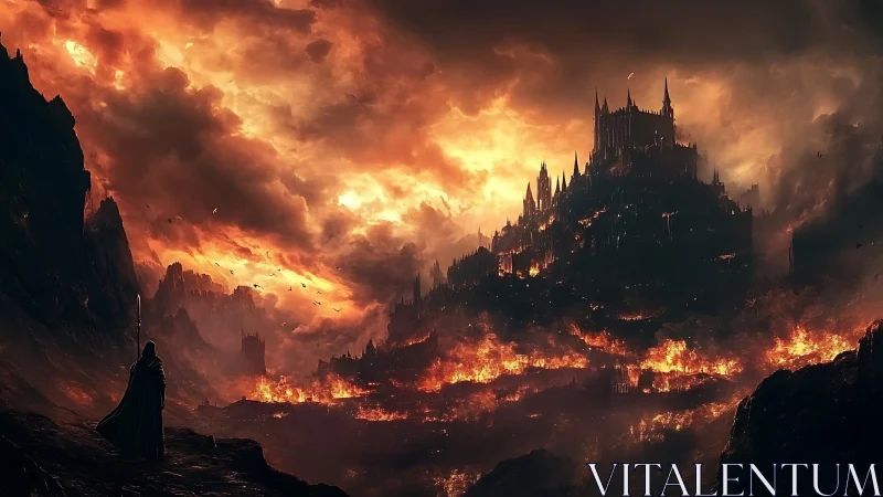 Gothic Castle Under Apocalyptic Firestorm.