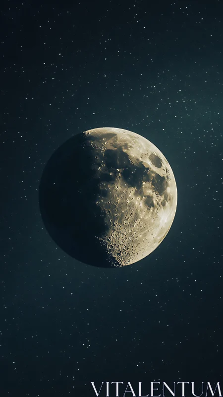 Lunar hemisphere in detailed view against dense starfield.