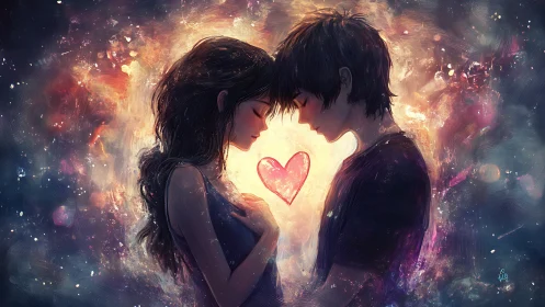 Luminescent Ethereal Couple with Rendered Light Effects and Particle Glow