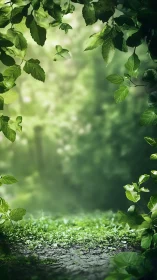Natural garden pathway framed by green foliage.