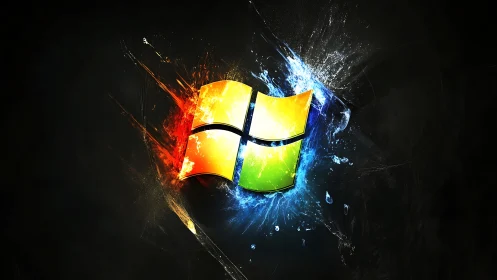Windows style colored logo with fire and water clash