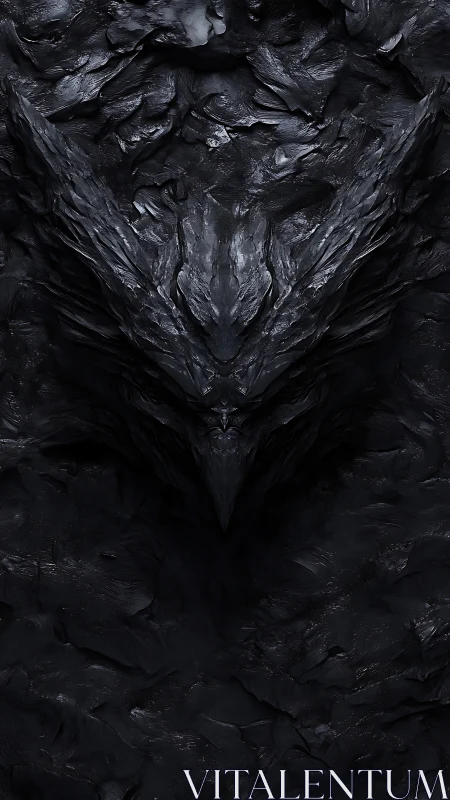 Shadowed raven spirit emerges from sculpted black stone