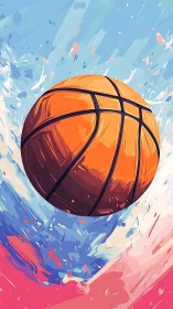 Explosive basketball splash in vibrant abstract motion art.