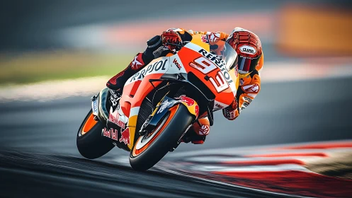 Motorcycle racer leaning into high-speed cornering maneuver.