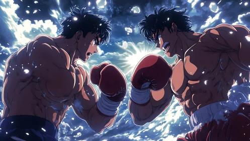 Two Fighters Face Off in Explosive Combat Arena.