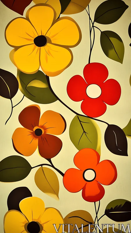 Bold yellow and red floral pattern on light background.