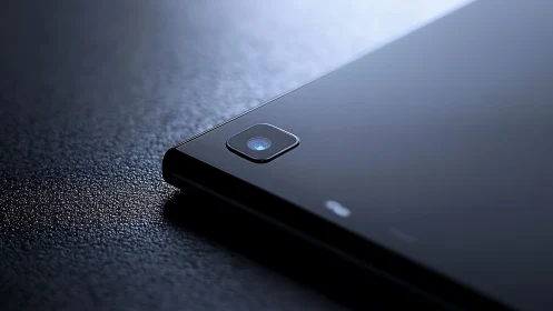 Edge-mounted tablet camera module under raking specular light.