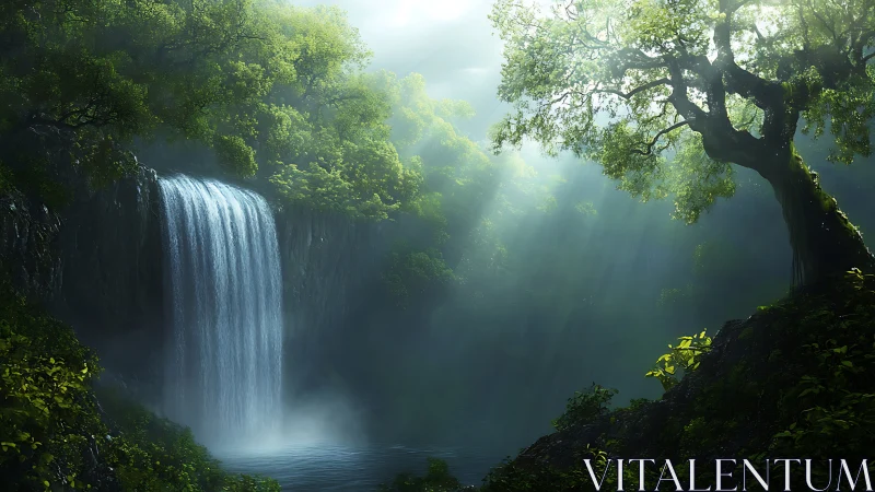 Misty Waterfall Deep Forest Sanctuary.