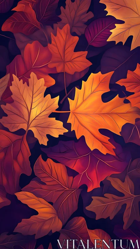Layered autumn leaves glow against deep violet background